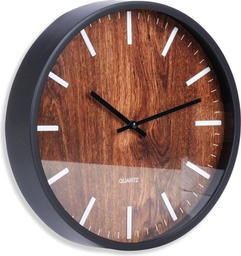 Wanduhr schwarz 29,5 cm mit Zifferblatt in Holzoptik