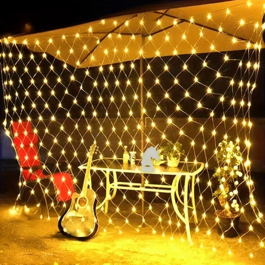 Kerst-LED-lichtnet warm wit 2 × 2 m, 144 LED's, 8 standen