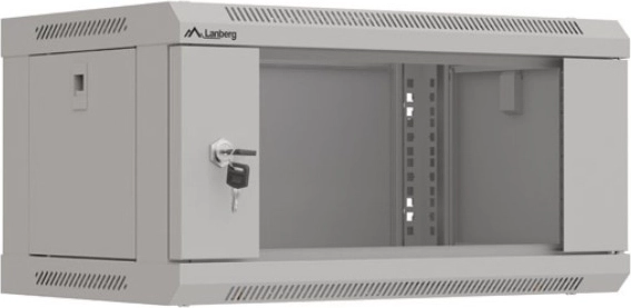 Wall-mounted 19" 4U rack cabinet 540×350 grey with glass door (flat pack)