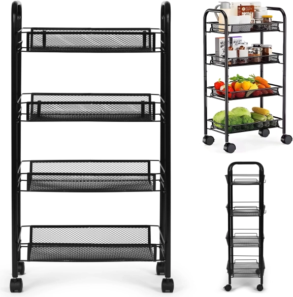 Étagère métallique mobile ModernHome sur roulettes avec 4 paniers
