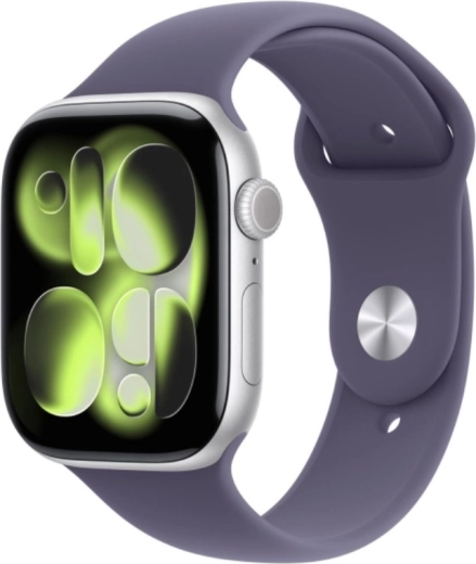 Apple Watch Series 11 GPS + Cellular 46 mm aluminium argenté, bracelet sport violet laiteux S/M