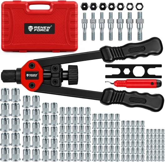 Renew Force M3–M12 Hand Lever Rivet Nut Pliers with Accessories