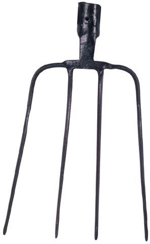 Gesmede vork met 4 tanden zonder steel