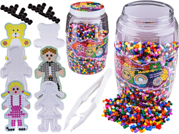 Iron-on bead set in a tub 9000 pcs + 3 pegboards (teddy bear, doll, little man)