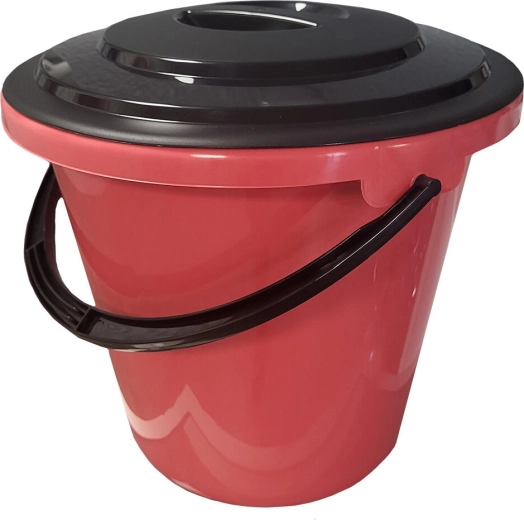 Plastic bucket with lid and measuring scale 10 L – mixed colors