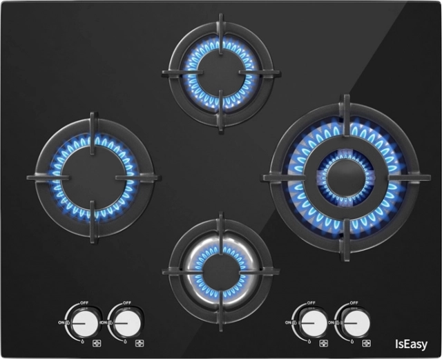 Table de cuisson à gaz en verre Iseasy 60 cm avec 4 brûleurs