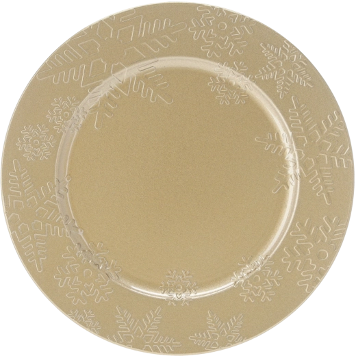 Sous-assiette ronde dorée avec motif flocons de neige 33 cm