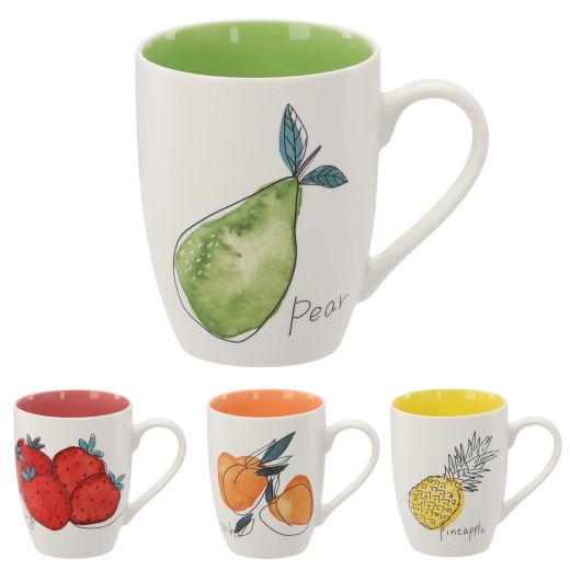 Porcelain Mug 340 ml with Fruit Motif and Colored Interior