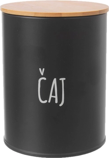 Black tea storage tin with bamboo lid, diameter 9.5 cm