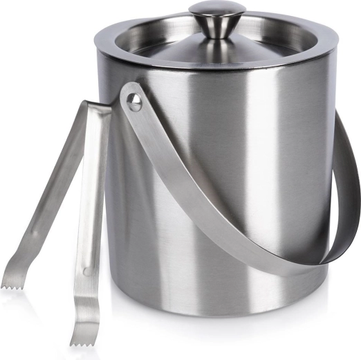 Thermal stainless steel ice bucket with tongs, lid and handle 1.7 L