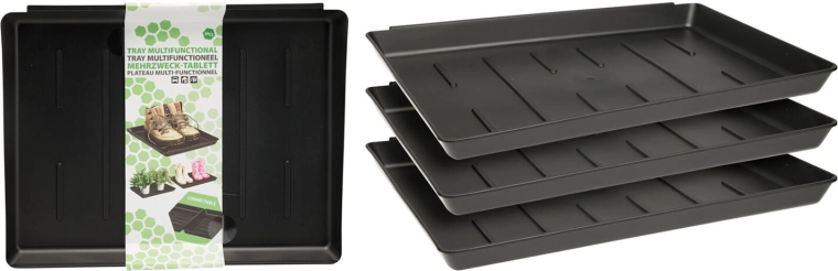 Multifunctional plastic tray 35 × 27 × 3 cm, black (set of 3)