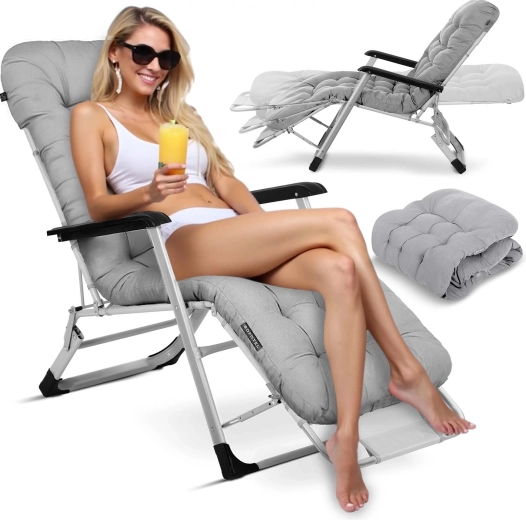 Folding garden lounger with cushioning Sofotel ChillWell – grey