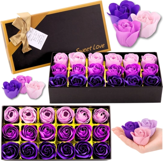 Flower box cadeau avec roses parfumées, nuances de violet, 18 pcs