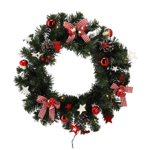 Christmas wreath with LED lighting 40 cm red-white