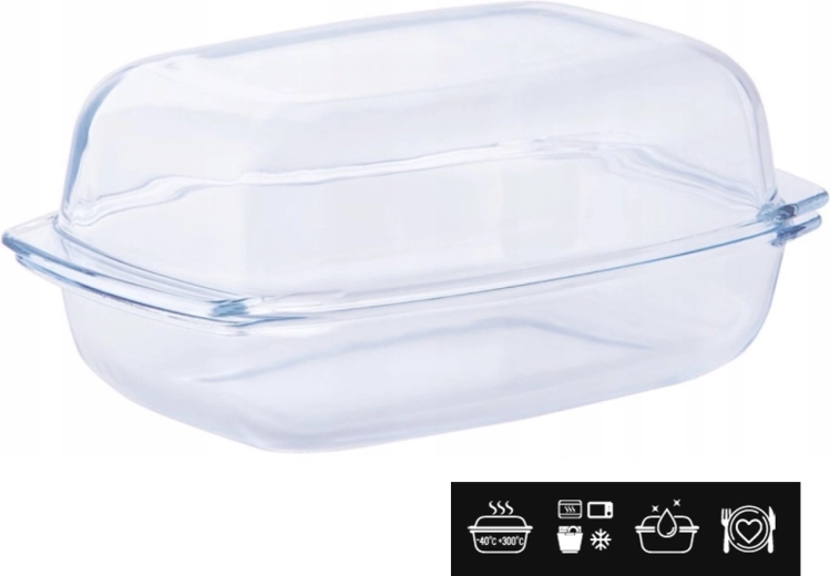 Rechteckige hitzebeständige Glasschüssel mit Deckel 5 l