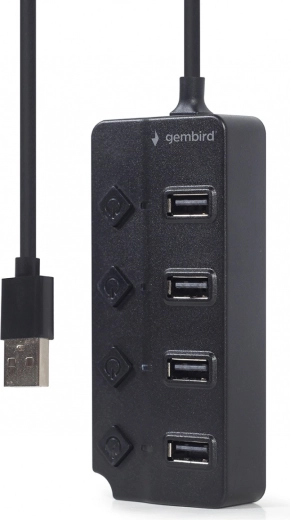 4-port USB 2.0 hub with switches, black