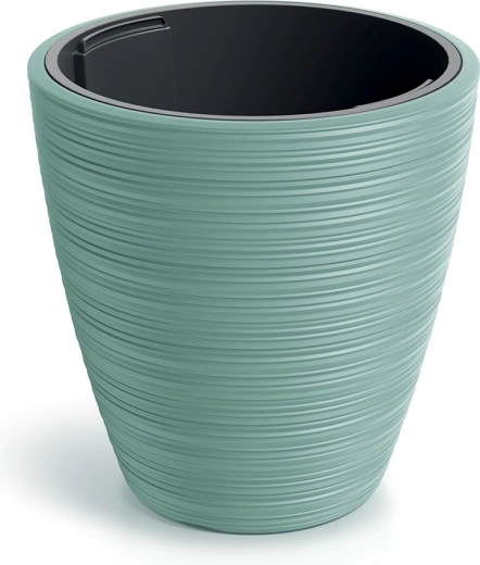 Vena Round Planter 39 cm – sage modern plastic cover with inner insert