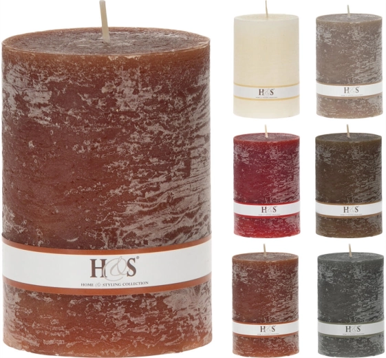 Bougie cylindrique rustique 7 × 10 cm, assortiment de couleurs