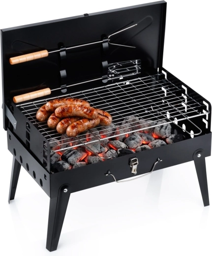 Gril à charbon pliant et portable Vilde en mallette avec accessoires 43 × 26 × 29 cm