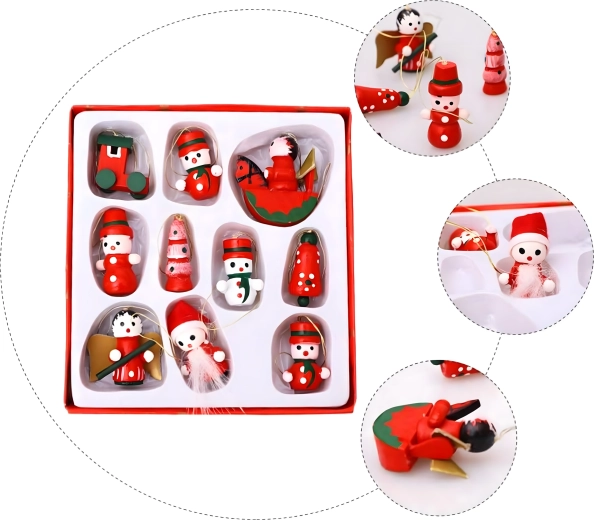 Houten kerstboomornamenten, hangende decoraties – set van 10 stuks
