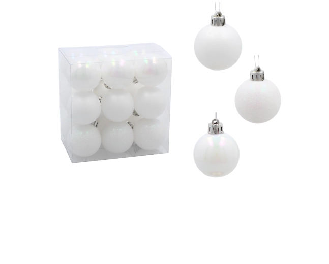 Set de boules de Noël blanches 4 cm – 18 pièces
