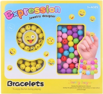 Threading beads with smiley faces Emoji creative set in a box
