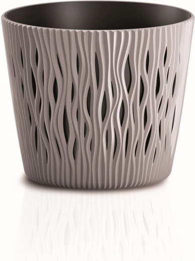 Blumentopf Sandy Round mit Einsatz, Farbe Mocca
