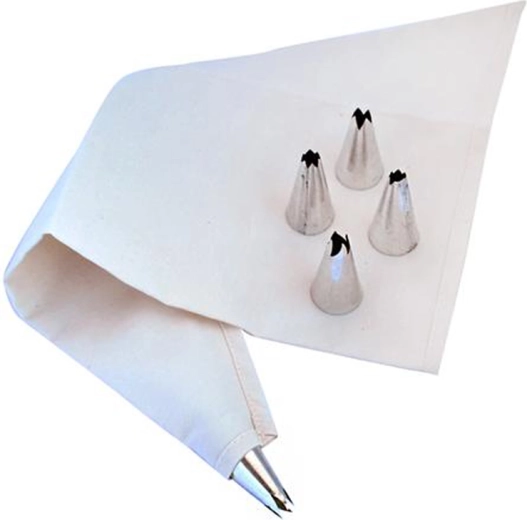 Tortendekorationsset mit Baumwollbeutel und 5 Metalltüllen