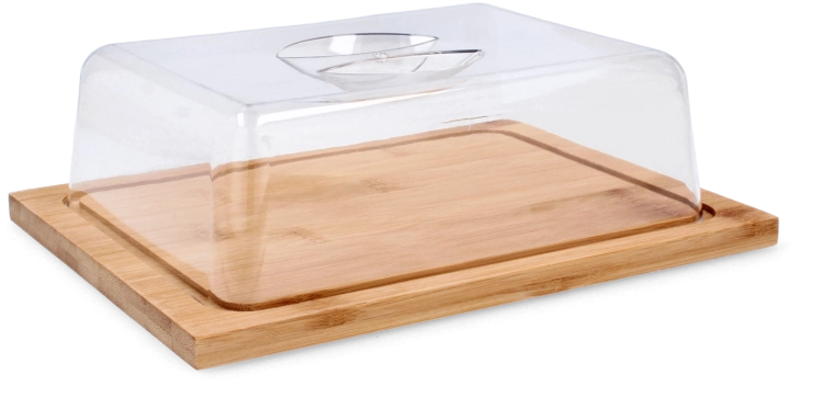 Plateau de service en bambou avec cloche transparente 25 × 19 × 7,5 cm