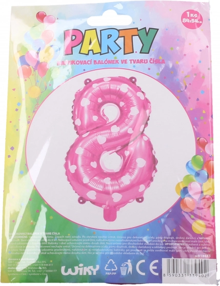 Ballon gonflable chiffre 8 rose avec petits cœurs