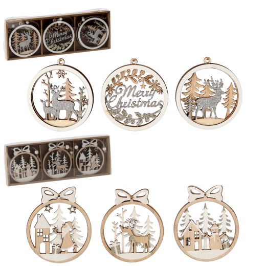 Ensemble de décorations de Noël en bois – 6 pièces