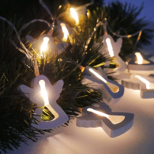 LED-lichtslinger houten engeltjes op batterijen, 10 LED