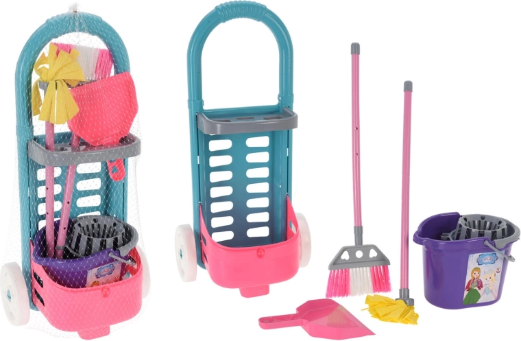 Speelgoed schoonmaakset met kar, 6-delig plastic