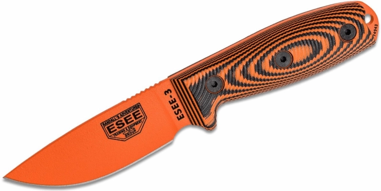 ESEE Model 3 3D Orange survivalmes 8,8 cm, G10, zwart‑rood, zwart foedraal