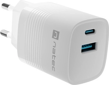 Natec Ribera GaN USB Charger with 1x USB-A and 1x USB-C 30W White