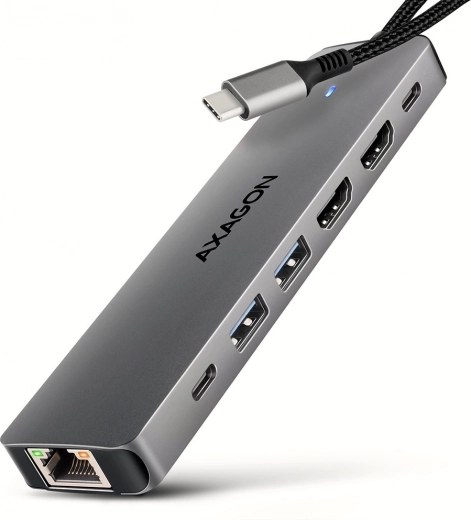 AXAGON HMC-7HX2 multiport USB‑C hub 7‑in‑1 with 2× HDMI 4K/60 Hz, 2× USB‑A, USB‑C, GLAN and PD 100 W