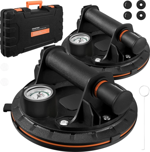 Vacuümzuignap met pomp Bigstren (set 2 st.) met manometer en koffer