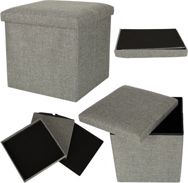 Pouf de rangement pliable gris 38x38x38 cm