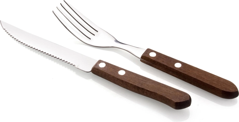 BBQ steakbestekset 12-delig roestvrij staal met donker houten handvat
