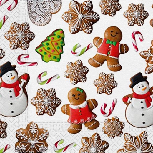 Kerstservetten Peperkoekjes, 3-laags 33 × 33 cm