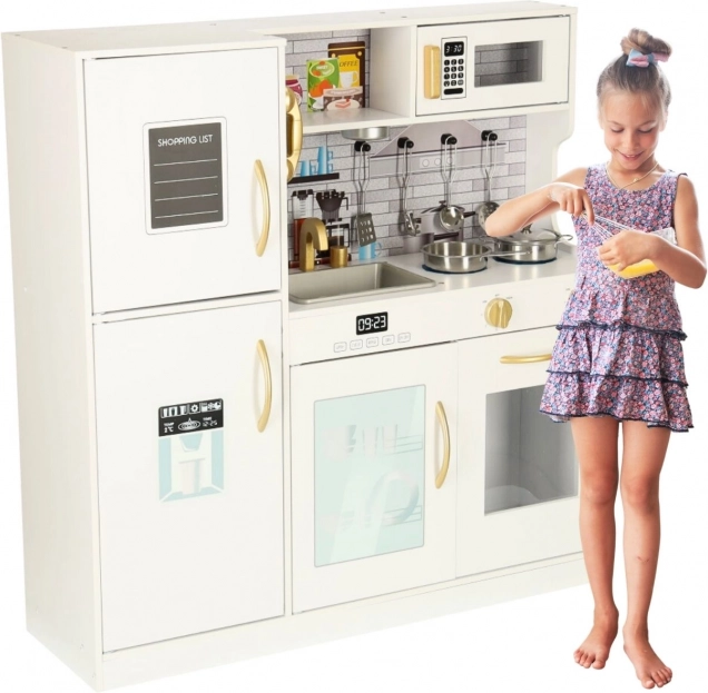 Wooden Children's Kitchen with Fridge, Microwave, and Accessories