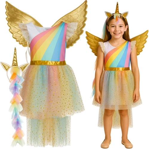 Kinderkostüm Einhorn KRUZZEL 3-teilig (Kleid, Flügel, Haarreif)