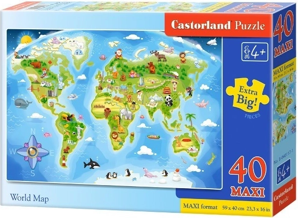 Castorland puzzel – illustratieve wereldkaart MAXI 40 stukjes