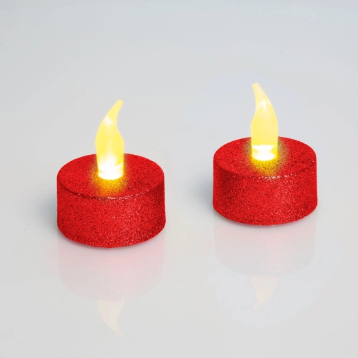Rote LED-Teelichter mit Batterien, 2 Stück