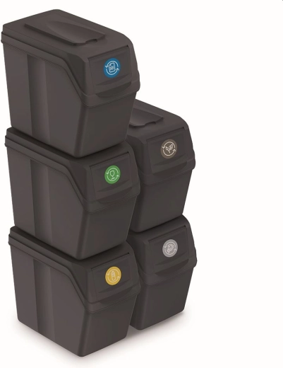 Set of 5 Sortibox recycling bins, 5×20 l, anthracite