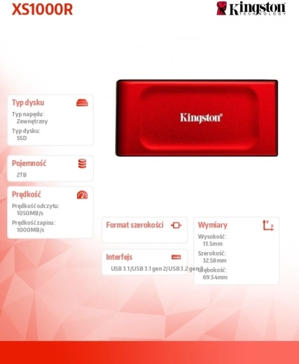 Externe SSD-schijf Kingston XS1000R 2 TB USB 3.2 Gen 2 rood
