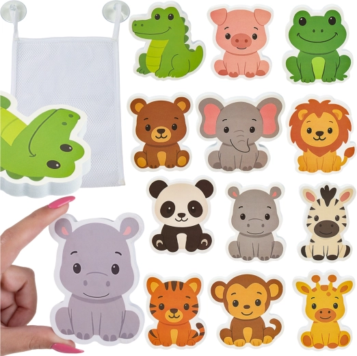 Autocollants en mousse Kruzzel pour le bain – animaux avec organisateur (12 pcs)