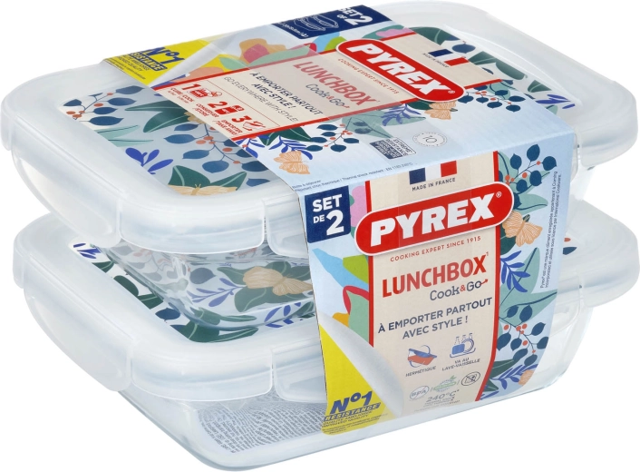Set aus rechteckigen Glasbehältern PYREX 2 × 0,8 l
