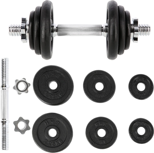 Halterstang met schijven 10 kg HMS (éénhandig)