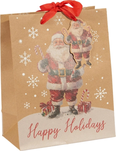 Weihnachtliche Geschenkpapiertüte beige M – 1 Stück